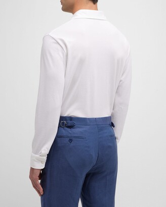 Ralph Lauren Purple Label Men's Washed Long-Sleeve Pocket Polo Shirt, White