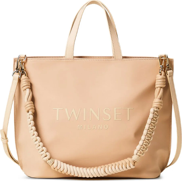 Twin-Set Logo Lettering Braided Strap Tote Bag