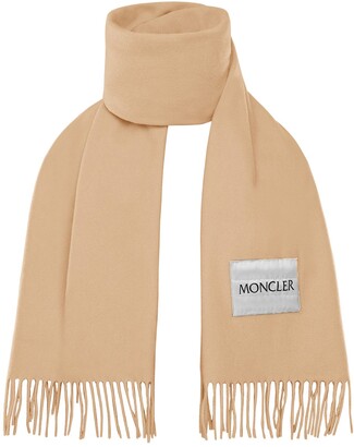 Moncler Logo Patch Fringe Wool Scarf - ShopStyle Accessories