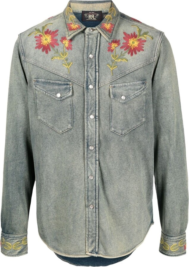 Ralph Lauren RRL Floral-Embroidered Denim Shirt - ShopStyle