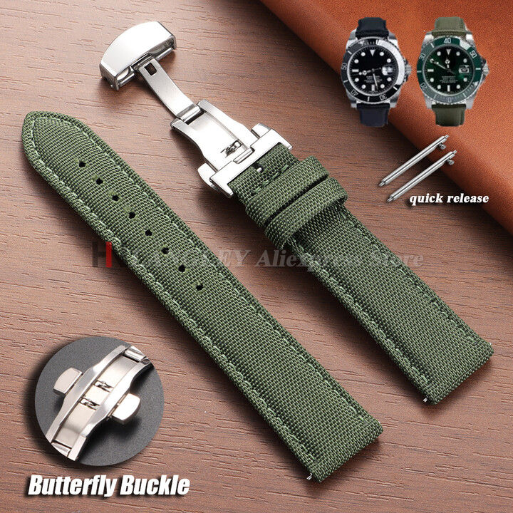 langley 20mm 22mm Sailcloth Nylon Watch Strap for Omega for Seiko Business Butterfly Buckle Waterproof Men Women Quick Release Watchband