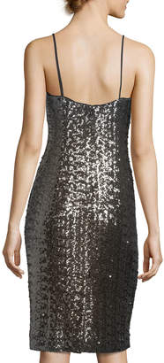Milly Sea-Glass Sleeveless V-Neck Sequin Cocktail Dress
