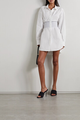 Alexander Wang - Jacquard-trimmed Cotton-poplin Mini Shirt Dress - White