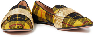 Aquazzura Metallic Faux Leather And Checked Twill Loafers