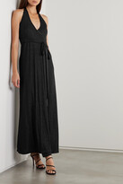 Thumbnail for your product : Marika Vera Metallic Striped Crepe Halterneck Wrap Maxi Dress - Black