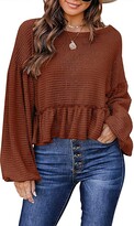 Thumbnail for your product : ANRABESS Women’s Long Sleeve Crewneck Ruffle Hem Peplum Babydoll Crop Top Waffle Knit Casual Pullover Sweater Blouse