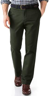 Charles Tyrwhitt Dark Green Slim Fit Flat Front Washed Cotton Chino Pants Size W32 L30