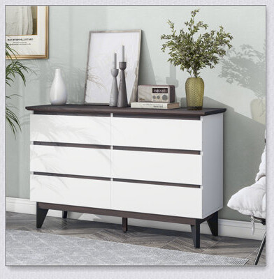George Oliver 6-Drawer Double Dresser with Wide Drawers,White Dresser for Bedroom, Wood Storage Chest