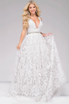 Thumbnail for your product : Jovani Embroidered Plunging Neckline A-line Prom Gown 48430