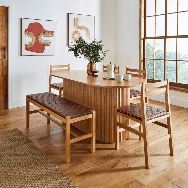 Dunelm Amari Oval Dining Table with Amari Bench & 4 Chairs Ash (Brown