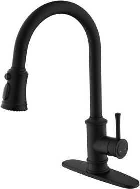Ebern Designs Single Handle High Arc Kitchen Faucet With Pull Down  Matte Black Finish Stainless Steel 1.8 Gpm Flow Easy To Install Steel Faucet Handle Arc B