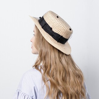 Justine Hats - Straw Boater Hat With Veil
