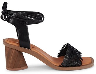 Franco Sarto Rina Leather Fringed Ankle-Tie Sandals