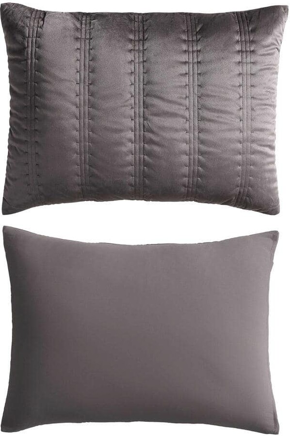 Vera Wang Linear Stitch 3-Piece Plum Brown Velvet Queen Quilt Set