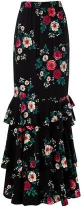 boohoo Lola Ruffle Hem Floral Woven Maxi Skirt