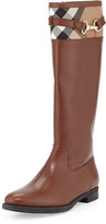 Thumbnail for your product : Burberry Check-Top Leather Knee Boot, Dark Tan