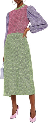 Olivia Rubin Seraphina Color-block Printed Silk Midi Dress