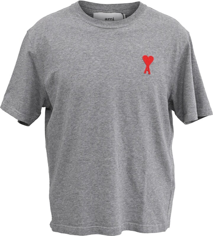 Ami de Coeur-Embroidered T-Shirt in Grey Cotton