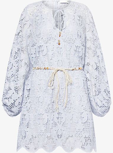 Womens Powder Blue Coco Balloon Sleeve Lace Mini Dress M