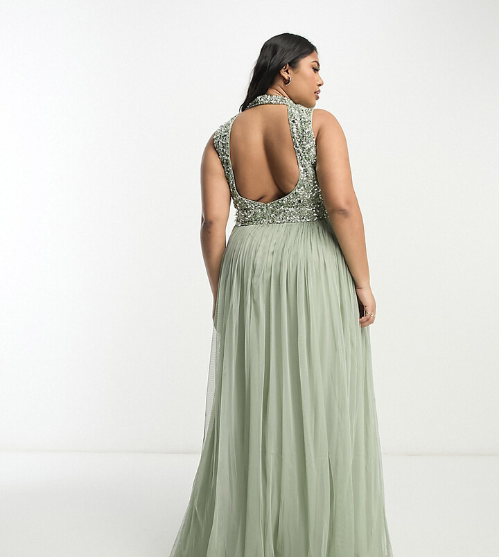 Beauut Plus Bridesmaid 2 in 1 embellished maxi dress with full tulle skirt  in sage