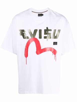 Evisu SEAGULL GRAFFITI TEE - Print T-shirt - off-white/white 