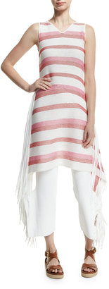 Stella McCartney Sleeveless Striped Tunic Dress W/Fringe