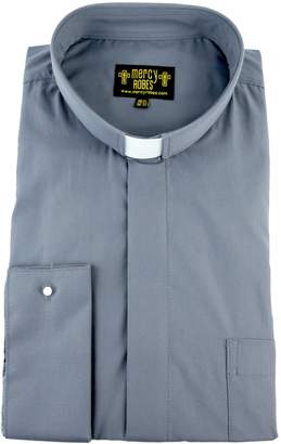 Mercy Robes Mens Grey Long Sleeve French Cuff Tab Collar Clergy Shirt (, Grey)