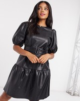 black leather peplum dress