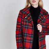 Thumbnail for your product : River Island Womens Red tartan check biker faux fur collar coat