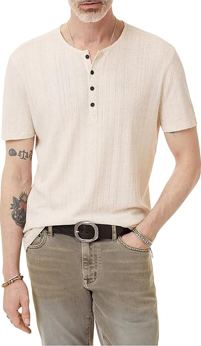 John Varvatos Ciel Henley K6937F25 Men's T Shirt Chalk : LG, Cotton/Linen/Viscose