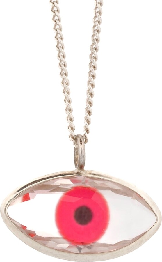 Ebru Jewelry Red / Silver Red Evil Eye Pendant Positive Energy Sterling Silver Necklace - Red
