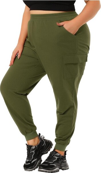 Agnes Orinda Women's Plus Size Cargo Sweatpants Stretch Jogger Slant Pocket  Track Pants Army Green 1X - ShopStyle