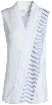 Victoria Beckham Victoria Wrap-Effect Paneled Striped Cady And Poplin Top