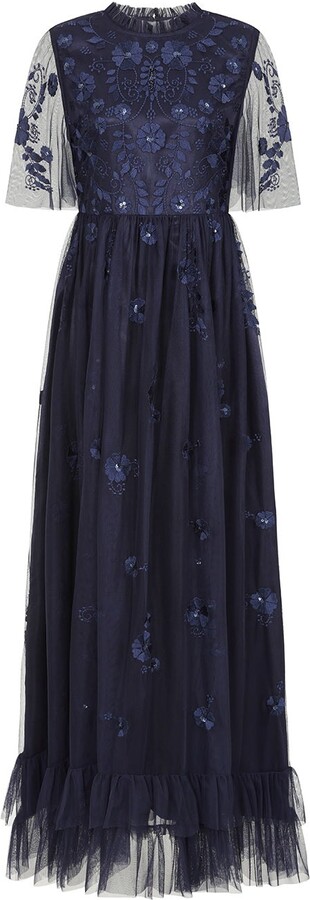 Frock and Frill Blue Callie Navy Floral Embroidered Maxi Dress