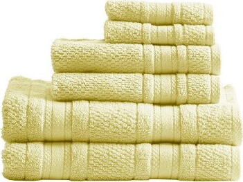 6pc Curv Jacquard Wavy Cotton Bath Towels Set Yellow