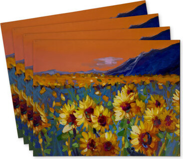 East Urban Home Field of Sunflowers Polyester Boltwood Set of 4 - Home Decor