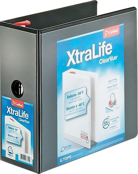 Cardinal XtraLife ClearVue Heavy Duty 5" 3-Ring Non-View Binders, D-Ring, Black (26351CB)