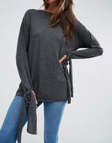 Thumbnail for your product : ASOS Top In Longline With Long Sleeve And Tie Cuff Detil