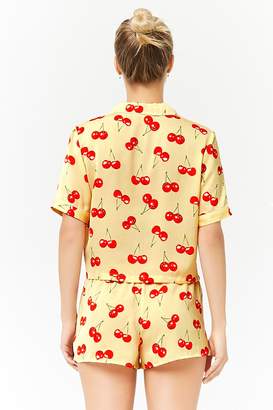 Forever 21 Satin Cherry Print Pajama Set
