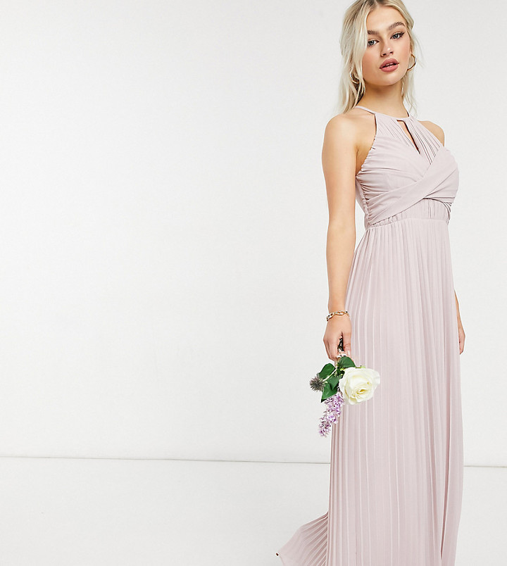 TFNC Petite bridesmaid pleated wrap detail maxi dress in mink - ShopStyle
