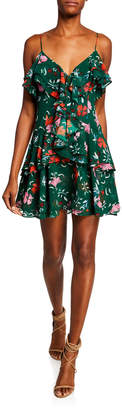 C/Meo Floral-Print Ruffle Sleeveless Dress