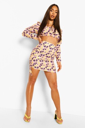 boohoo Floral Rouched Long Sleeve Co-ord