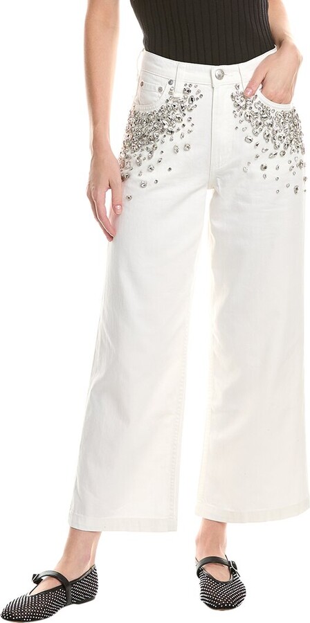 Rag & Bone Andi High-Rise White Jewel Ankle Wide Leg Jean