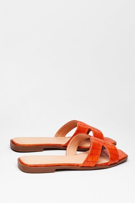 Nasty Gal Womens Croc What We Expected Faux Leather Flat Sandals - Orange - 8