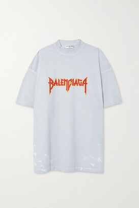 Balenciaga - Oversized Distressed Printed Cotton-jersey T-shirt - Off-white