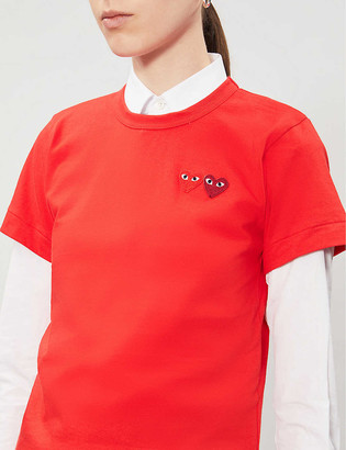 Comme des Garçons PLAY Double heart-embroidered cotton-jersey T-shirt