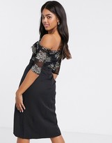 Thumbnail for your product : Chi Chi London contrast lace wrap skirt dress in black