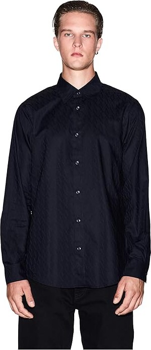 Armani Exchange Cotton Jacquard Button Down Men's T Shirt Deep Navy : MD