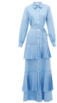 Thumbnail for your product : Evi Grintela Hydrangea Pleated Cotton-poplin Shirt Dress - Blue