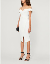 lavish alice pleated bardot and draped belt midi dress
